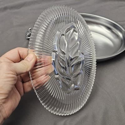 Vintage Oval Glass Tray with Fixed Silver-Plate Gallery Rim - EUC - Thumbnail 7