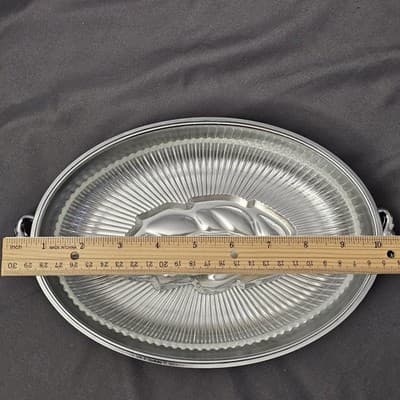 Vintage Oval Glass Tray with Fixed Silver-Plate Gallery Rim - EUC - Thumbnail 9