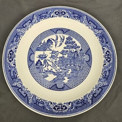 Vintage Willow Ware Royal China Underglaze 11.5" Dinner Plate Platter N54 - Thumbnail 2