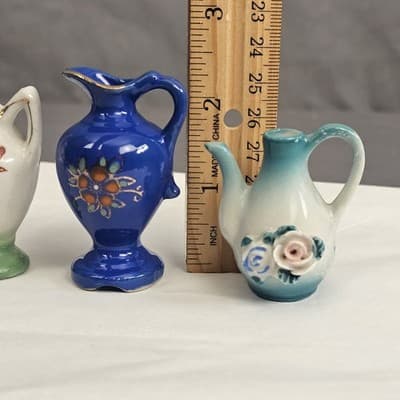 4 Vintage Occupied Japan Miniatures - Pitcher, Watering Can, & Pitcher w/ Roses - Thumbnail 8