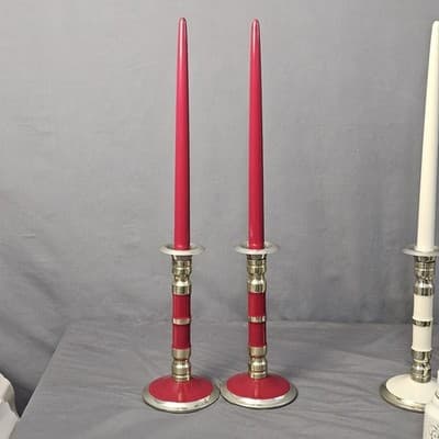 4 Vintage LP Gas Propane Candle Lamps Red Beige Brass Tone MCM Candlesticks RARE - Thumbnail 10