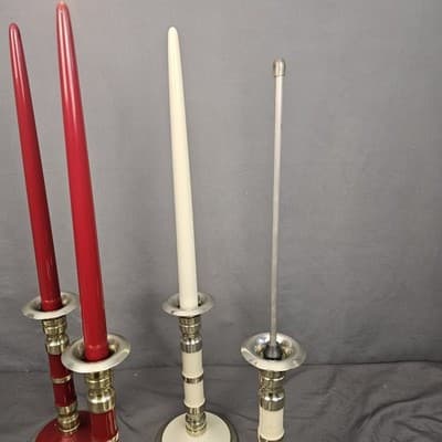 4 Vintage LP Gas Propane Candle Lamps Red Beige Brass Tone MCM Candlesticks RARE - Thumbnail 6