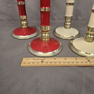 4 Vintage LP Gas Propane Candle Lamps Red Beige Brass Tone MCM Candlesticks RARE - Thumbnail 9