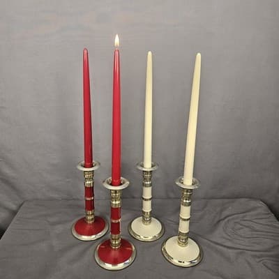 4 Vintage LP Gas Propane Candle Lamps Red Beige Brass Tone MCM Candlesticks RARE - Thumbnail 2
