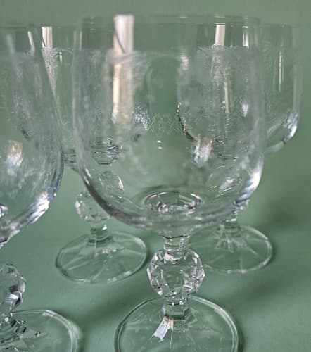 Set of 4 Bohemia Crystal Etched Cascade Vintage Wine Glasses Goblets Ball Stem - Thumbnail 5