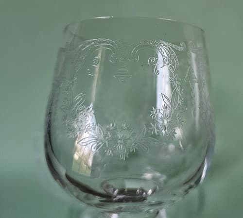 Set of 4 Bohemia Crystal Etched Cascade Vintage Wine Glasses Goblets Ball Stem - Thumbnail 2