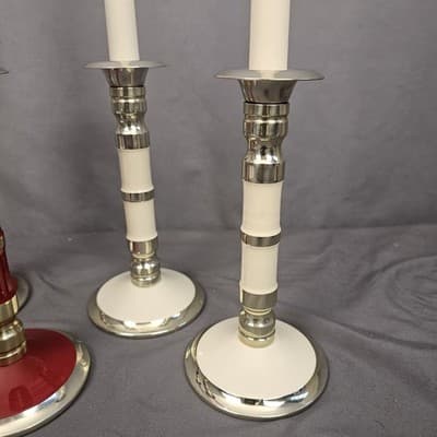 4 Vintage LP Gas Propane Candle Lamps Red Beige Brass Tone MCM Candlesticks RARE - Thumbnail 3