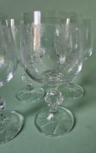 Set of 4 Bohemia Crystal Etched Cascade Vintage Wine Glasses Goblets Ball Stem - Thumbnail 4
