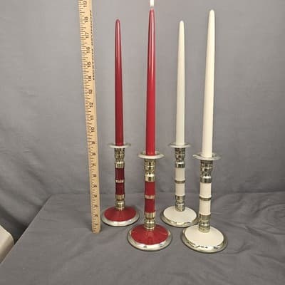 4 Vintage LP Gas Propane Candle Lamps Red Beige Brass Tone MCM Candlesticks RARE - Thumbnail 8