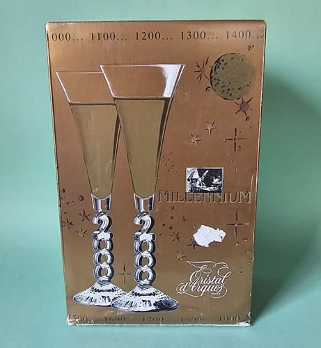 VTG Y2K 2000 Millennium Cristal D'Arques Champagne Flutes France Lead Crystal - Thumbnail 2