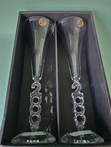 VTG Y2K 2000 Millennium Cristal D'Arques Champagne Flutes France Lead Crystal - Thumbnail 9