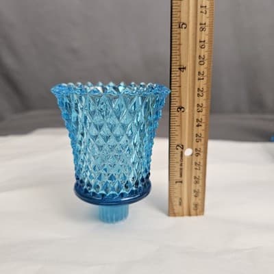 Vintage Blue Diamond Point Glass Peg Votive Cup Candle Holder Excellent Cond. - Thumbnail 6