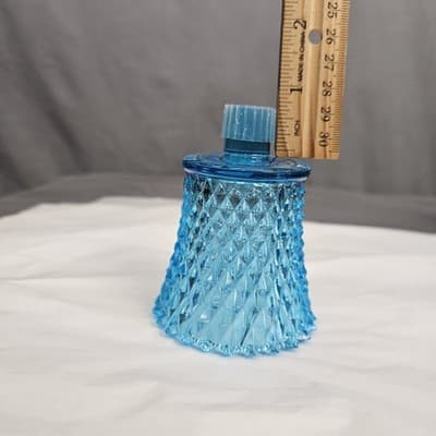 Vintage Blue Diamond Point Glass Peg Votive Cup Candle Holder Excellent Cond. - Thumbnail 10