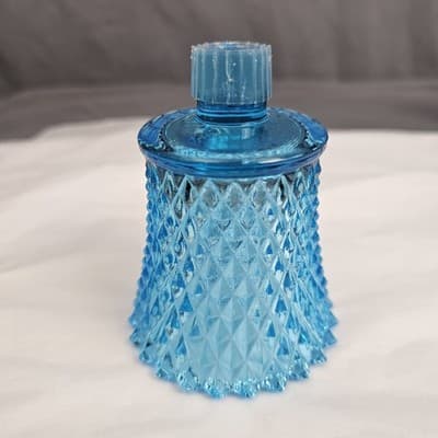 Vintage Blue Diamond Point Glass Peg Votive Cup Candle Holder Excellent Cond. - Thumbnail 2