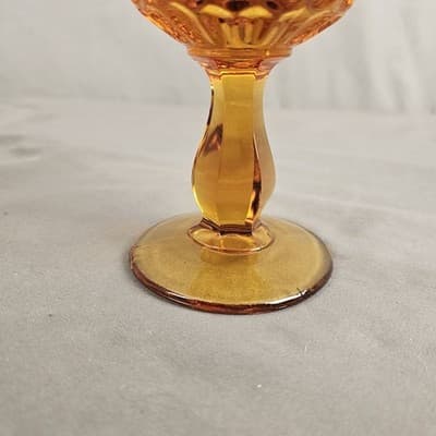 VTG Fenton Amber Glass Thumbprint Ruffled Edge Pedestal Compote Candy Dish 6” - Thumbnail 7