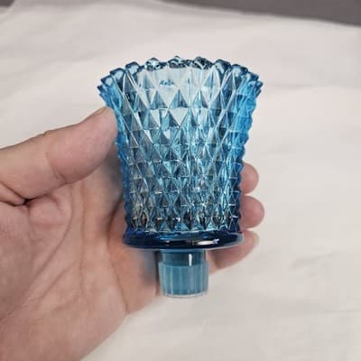 Vintage Blue Diamond Point Glass Peg Votive Cup Candle Holder Excellent Cond. - Thumbnail 4