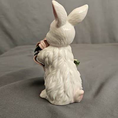 Vintage Porcelain Bunny Rabbit with Flowers Figurine Easter - Thumbnail 3