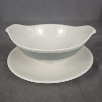 Vintage MCM Restaurant Ware Aqua Band Gravy Boat Homer Laughlin Style Unmarked - Thumbnail 2