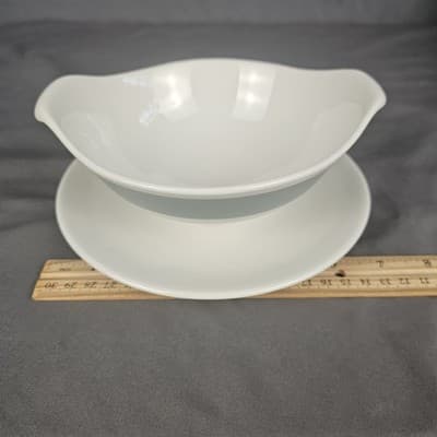 Vintage MCM Restaurant Ware Aqua Band Gravy Boat Homer Laughlin Style Unmarked - Thumbnail 7
