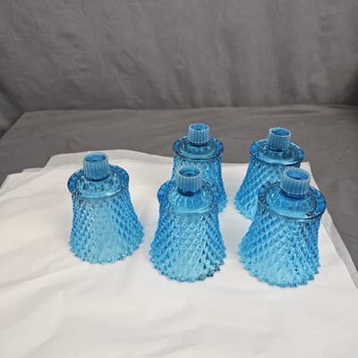 Vintage Blue Diamond Point Glass Peg Votive Cup Candle Holder Excellent Cond. - Thumbnail 12