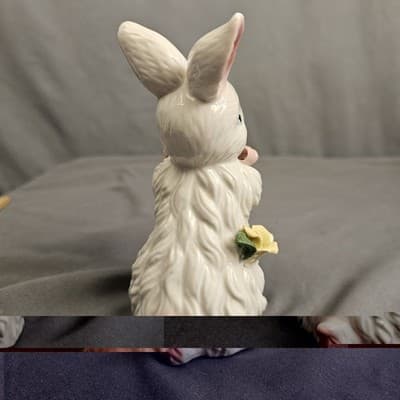 Vintage Porcelain Bunny Rabbit with Flowers Figurine Easter - Thumbnail 4