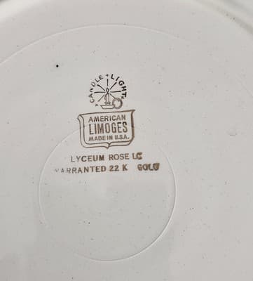 American Limoges China Lyceum PINK Dinner Plate 10” w 22K Gold Ring - Thumbnail 4