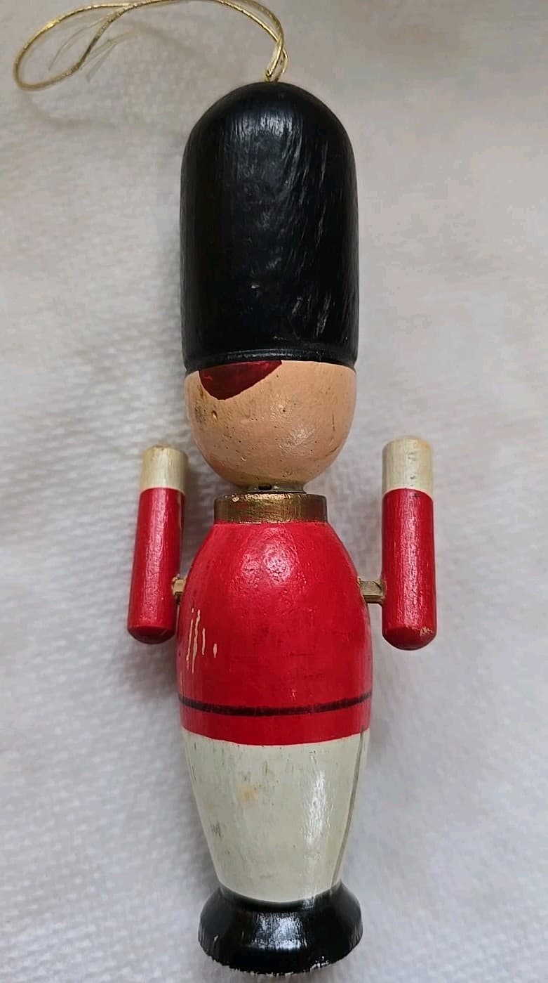 Vintage Wooden Christmas Ornament Toy Soldier Movable Arms - 5" Tall - Thumbnail 3