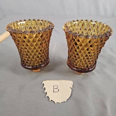 2 Vintage Homco Amber Diamond Cut Votive Cups Candle Holders 3.5" - Thumbnail 7