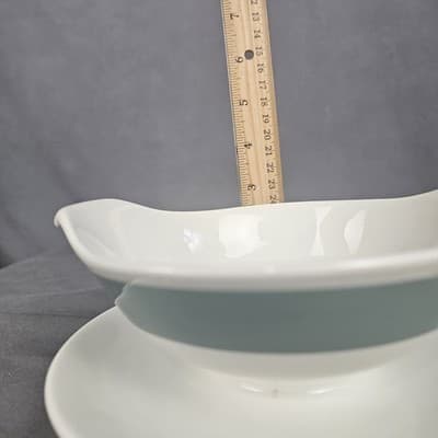 Vintage MCM Restaurant Ware Aqua Band Gravy Boat Homer Laughlin Style Unmarked - Thumbnail 8