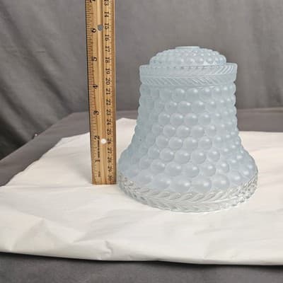 Vintage Art Deco Glass Bell Candlewick Beaded Leaf Edge Boudoir Table Lamp Shade - Thumbnail 8
