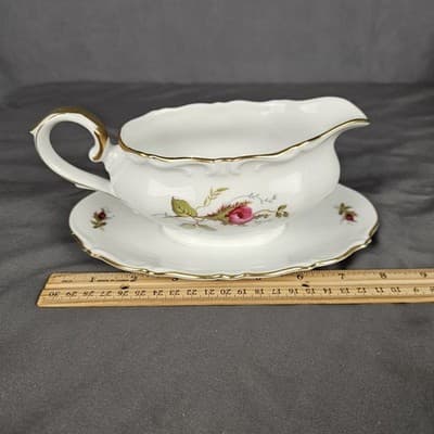 Briar Rose Gravy Boat with Attached Bottom Plate Eschenbach Barvaria Germany - Thumbnail 4