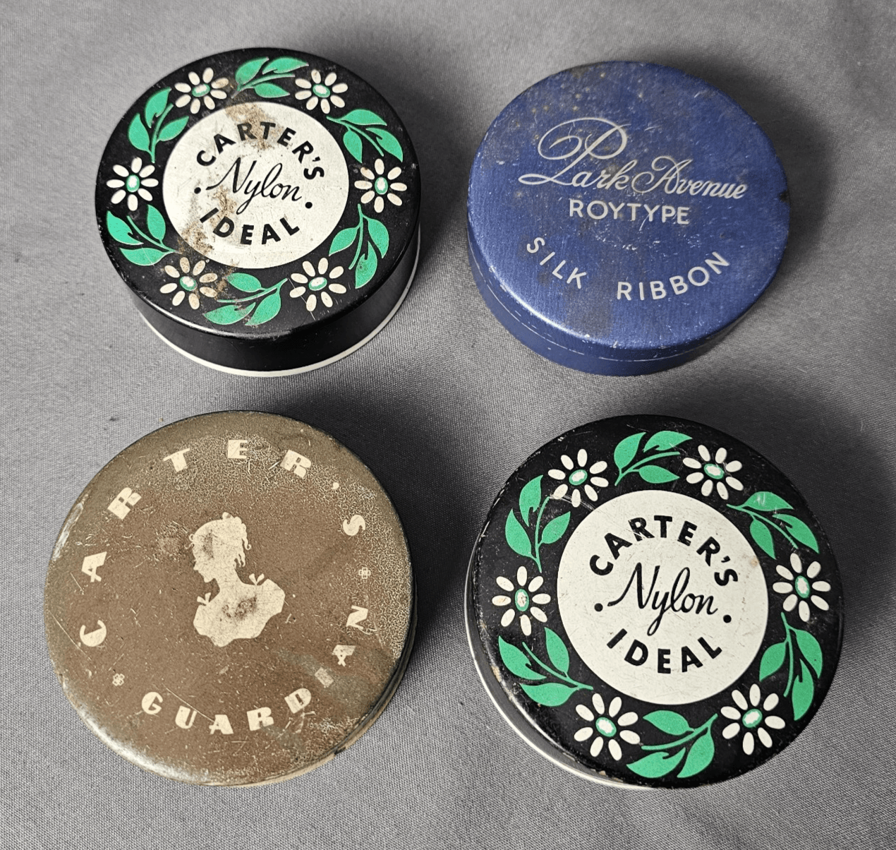 CARTER'S MIDNIGHT & CARTER'S NYLON IDEAL TYPEWRITER RIBBON TINS NICE GRAPHICS