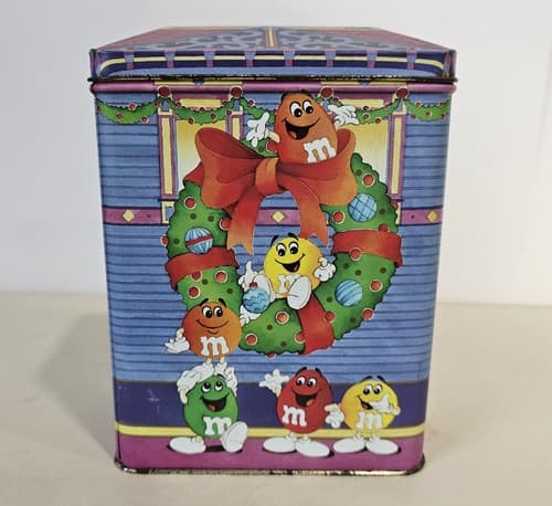 M&M's Brand Peanut Town Empty Canister Tin Christmas Eve Bed & Breakfast 1995