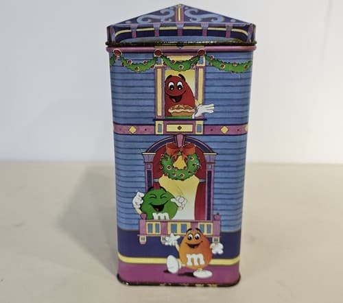 M&M's Brand Peanut Town Empty Canister Tin Christmas Eve Bed & Breakfast 1995 - Thumbnail 2