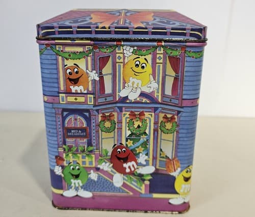 M&M's Brand Peanut Town Empty Canister Tin Christmas Eve Bed & Breakfast 1995 - Thumbnail 3