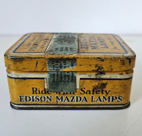Vintage Edison Mazda Lamps Old Automotive Light Bulb Tin GE 1930s - Thumbnail 6