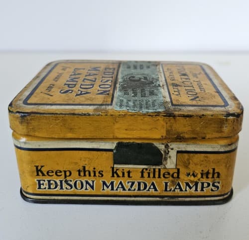 Vintage Edison Mazda Lamps Old Automotive Light Bulb Tin GE 1930s - Thumbnail 4