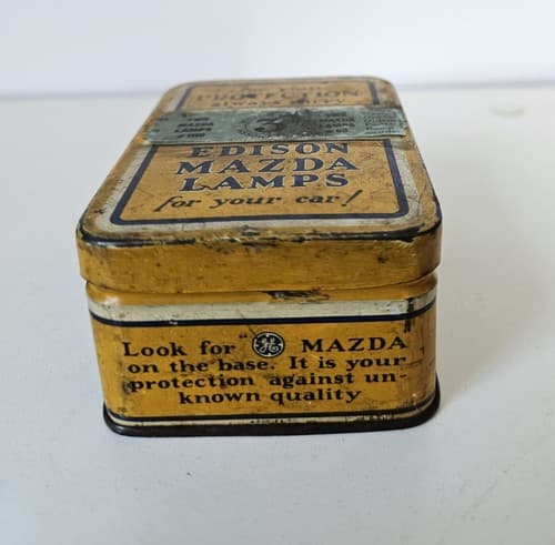 Vintage Edison Mazda Lamps Old Automotive Light Bulb Tin GE 1930s - Thumbnail 3
