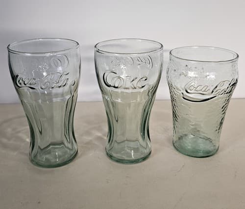 set 3 Coke Glasses 2 Libbey Light Green Coca-Cola 1 Coke Mini Juice Glasses Cups