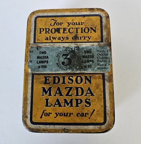 Vintage Edison Mazda Lamps Old Automotive Light Bulb Tin GE 1930s - Thumbnail 2