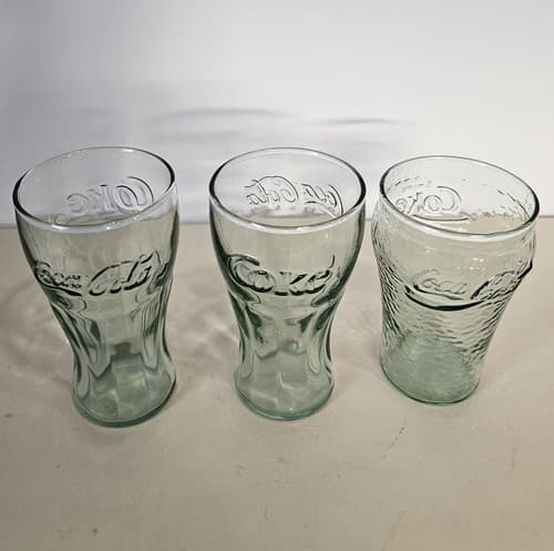 set 3 Coke Glasses 2 Libbey Light Green Coca-Cola 1 Coke Mini Juice Glasses Cups - Thumbnail 2