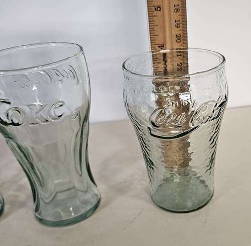 set 3 Coke Glasses 2 Libbey Light Green Coca-Cola 1 Coke Mini Juice Glasses Cups - Thumbnail 6