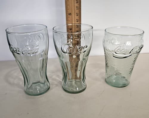 set 3 Coke Glasses 2 Libbey Light Green Coca-Cola 1 Coke Mini Juice Glasses Cups - Thumbnail 5