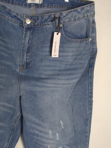 Rue Plus Blue Jeans High Rise Distressed Straight Leg Size 20 Light Blue NWT - Thumbnail 5