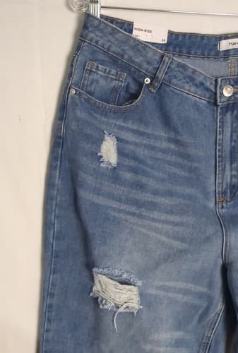 Rue Plus Blue Jeans High Rise Distressed Straight Leg Size 20 Light Blue NWT - Thumbnail 4