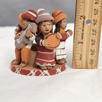 Vintage Peruvian Terra Cotta Clay Pottery Folk Art Circle Of Musicians 2.2" Tall - Thumbnail 7