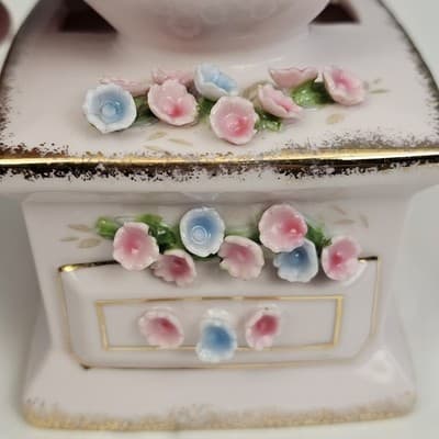 Vintage Lefton China Hand Painted Pink Coffee Grinder w Flowers Figurine Planter - Thumbnail 5