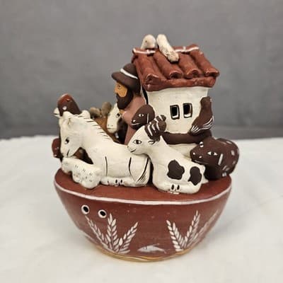 6” Handcrafted Peruvian Folk Art Clay Noah's Ark Figurine Christian Room Art - Thumbnail 2