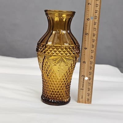 Vintage Glass Small Vase in Amber Color 6.5" Tall - Thumbnail 5