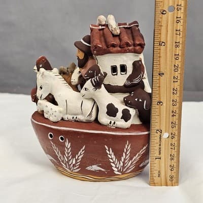 6” Handcrafted Peruvian Folk Art Clay Noah's Ark Figurine Christian Room Art - Thumbnail 8